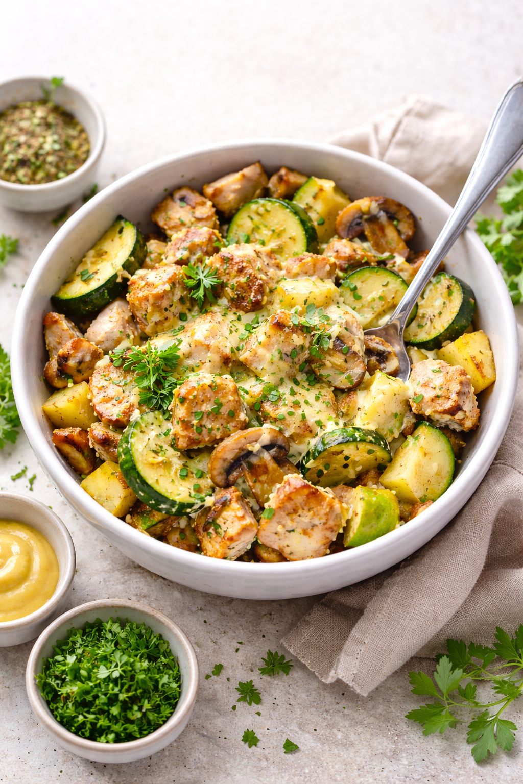 ๐ Air-Fried Chicken with Mushrooms & Zucchini Bowl (Green Zone)